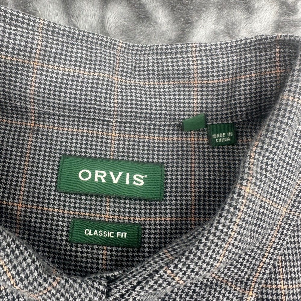 Orvis Mens‎ XL Classic Fit Tri-Blend Wool Cotton Houndstooth Plaid Button Down - Picture 3 of 9
